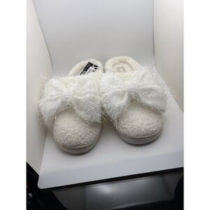 MIA Women‎ Cozy Slippers White Sherpa Bow Mule Slides GS1412401 Size 7 NEW
